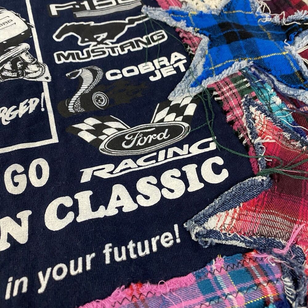 Upcycled Flannel Shirt Shacket Womens 1X Mechanic Grunge Patchwork Folk Art - Picture 10 of 16